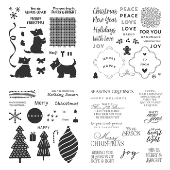 Английские/немецкие Рождественские елки и Скотти Набор штампов с пожеланиями, Прозрачные штампы для скрапбукинга, тиснения, бумажный фотоальбом