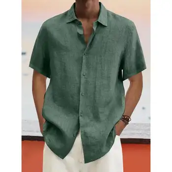 Мужская простая однотонная повседневная рубашка с коротким рукавом men-s-top Green