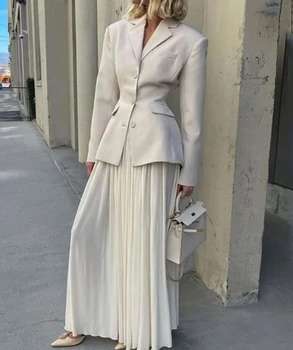 Новая женская мода 2023, хит продаж, осенне-зимний элегантный костюм с длинными рукавами, жакет и длинная юбка в складку, в наличии