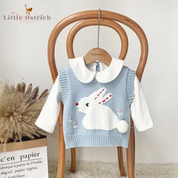 Новорожденная Девочка, Мальчик, Хлопчатобумажный вязаный свитер, Рубашка, Жилет для малышей, Пуловер без рукавов с кроликом, Пасхальная детская одежда 3 м-2 года