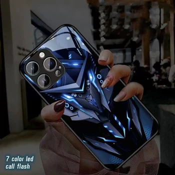 Робот Аниме Светящийся Чехол Для Телефона iPhone 11 12 13 Pro Max 7 8 14 Plus X Selfie Light Glow Coque Shell Glass Fundas Capa LED