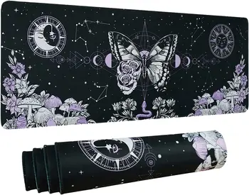 Эстетичный игровой коврик для мыши Butterfly Goth XL Коврик для мыши Trippy Mushroom Moon Galaxy Черный фиолетовый Длинный Большой стол 31,5 X 11,8 дюйма